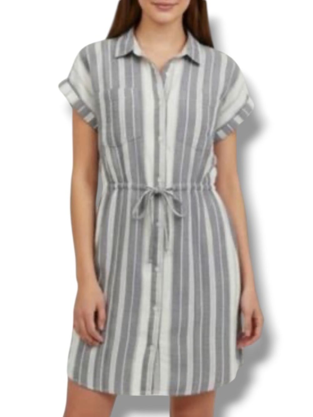 Japna Women’s Nautical Blue & White Striped Summer Collared Buttoned Dress